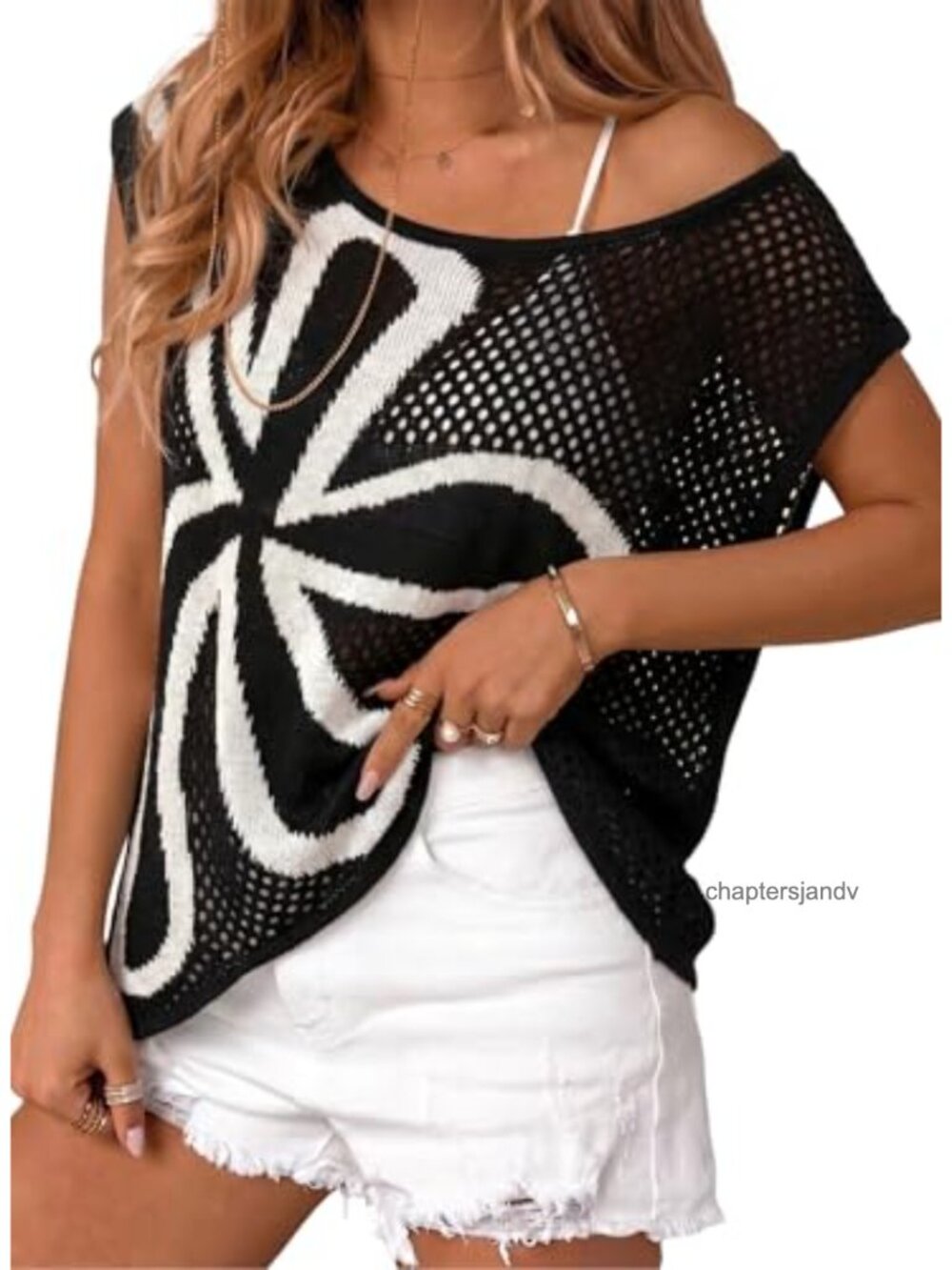 Crochet Knit Cap Sleeve Hollow Out Floral Summer Sweater Top